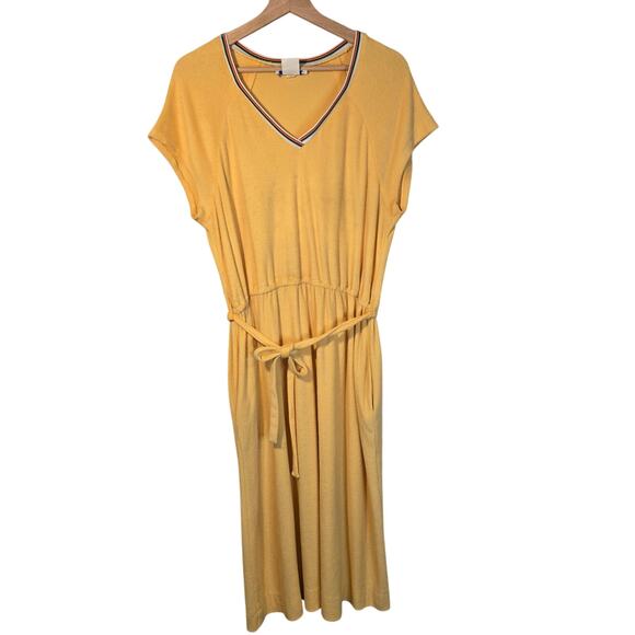 Tanglwood Dresses & Skirts - Tanglwood Yellow V-Neck Knit Dress w Pockets, Size 14 – Bright & Comfy [0345]